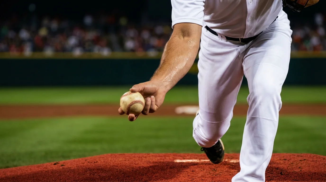 Lanzador abridor de la MLB en el montículo durante un partido de béisbol profesional